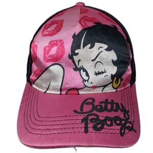 Betty Boop 5 Panel Pink Black One Size Hat Satin Graphic Snapback Kisses